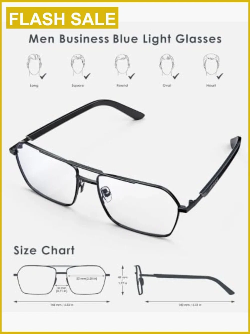 Blue Light Blocking Glasses, Computer Screen Eye Protection, Square Metal Frame